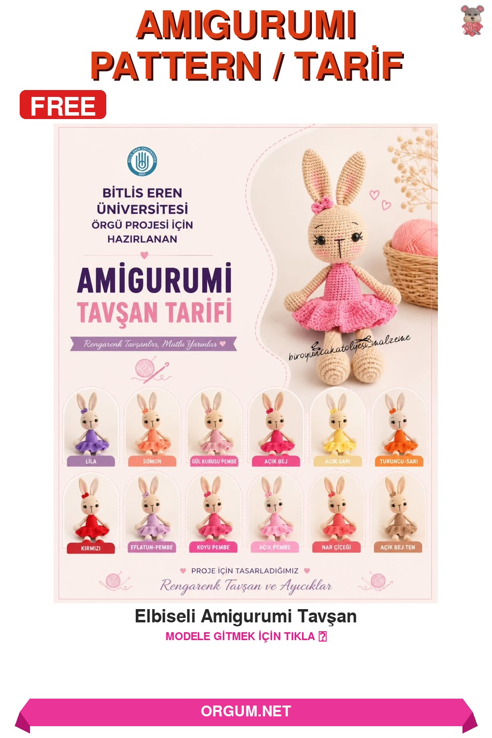 Elbiseli Amigurumi Tavşan Tarifi - Ücretsiz Türkçe Örgü Anlatımı 7 Elbiseli Amigurumi Tavşan Amigurumi Tarifi Pin